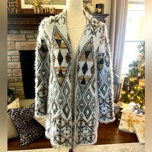 Soft Eyelash Cardigan in Tribal Pattern